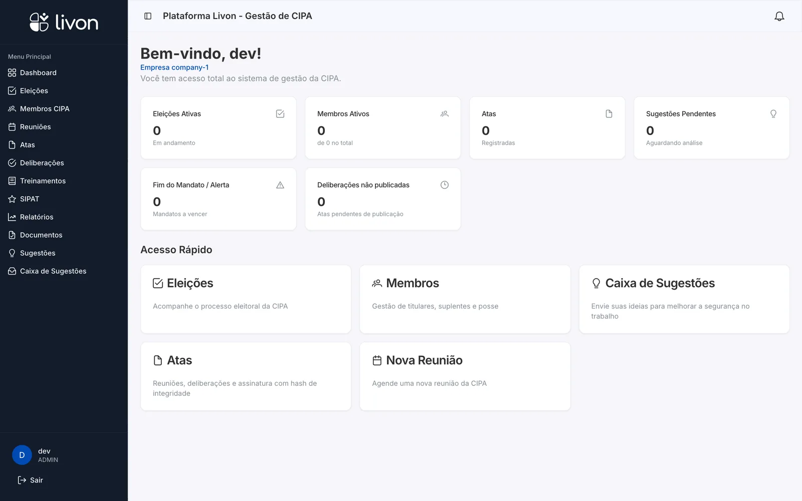 Plataforma CIPA — tela principal